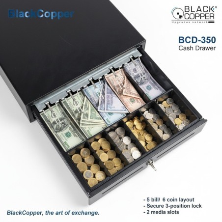 BlackCopper BCD350 POS Cash Drawer with Adjustable 5 Bill / 6 Coin Tray