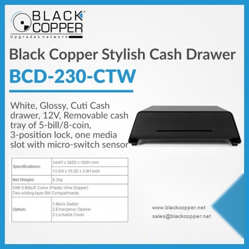 BlackCopper BCD-230CTB Stylish Cash Drawer, White