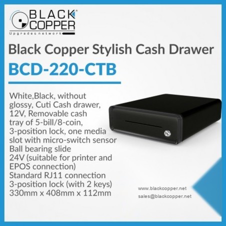 BlackCopper BCD-220CTB Stylish Cash Drawer, Black