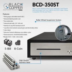 BlackCopper BCD350ST Stainless Steel Front Cash Drawer, 5 Bill / 8 Coin
