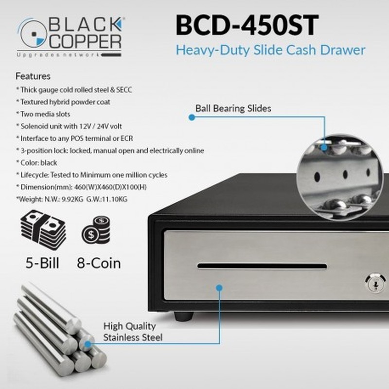 BlackCopper BCD450ST Heavy Duty Large Cash Drawer, Stainless Steel Front