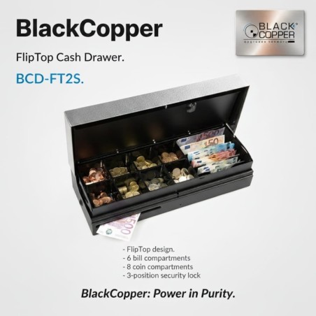 BlackCopper BCD-FT2S Flip-Top Cash Drawer, 6 Bill / 8 Coin