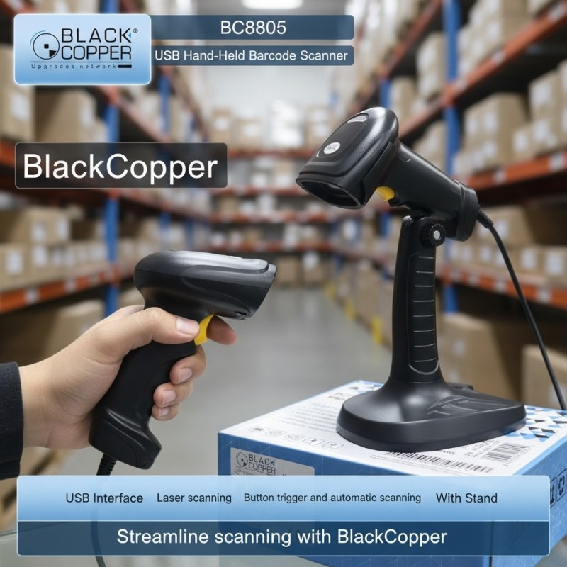 BlackCopper BC8805 1D Handheld Laser Barcode Scanner with Stand