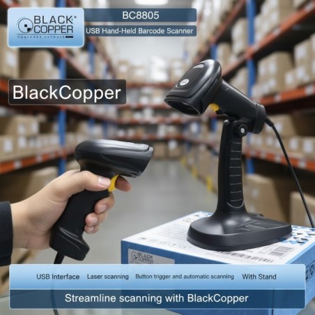 BlackCopper BC8805 1D Handheld Laser Barcode Scanner with Stand