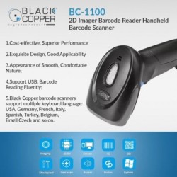 BlackCopper BC1100 2D Handheld Imager Barcode Scanner with Stand