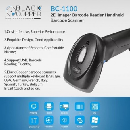 BlackCopper BC1100 2D Handheld Imager Barcode Scanner with Stand