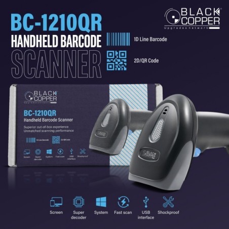 BlackCopper BC1210QR 1D / 2D / QR Handheld USB Barcode Scanner with Stand