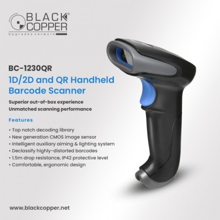 BlackCopper BC1230QR 1D / 2D / QR Handheld USB Barcode Scanner, 60fps