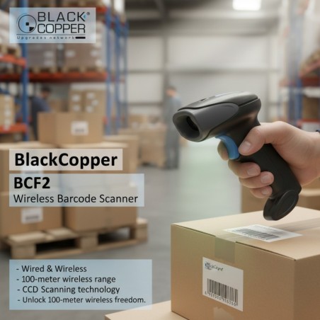 BlackCopper BCF2 1D Wired & Wireless Barcode Scanner, 100ft Range
