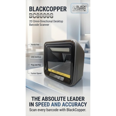 BlackCopper BC8000G 2D Desktop / Wall-Mount / Flat-Belt Barcode Scanner v2