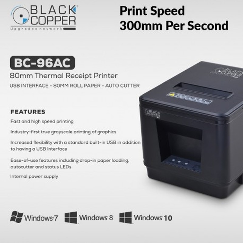 BlackCopper BC96AC 80mm Thermal Receipt Printer, USB, Auto Cutter