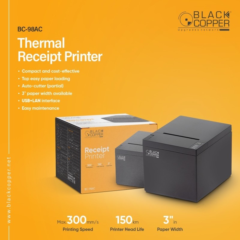 BlackCopper BC98AC-USB+LAN 80mm Thermal Receipt Printer v2, USB + LAN, Auto Cutter