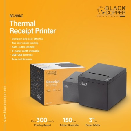 BlackCopper BC98AC-USB+LAN 80mm Thermal Receipt Printer v2, USB + LAN, Auto Cutter