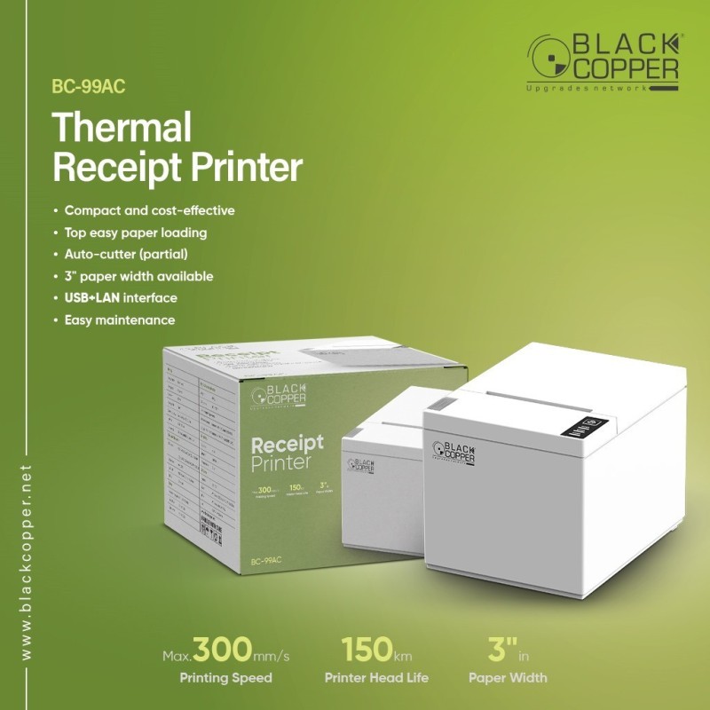 BlackCopper BC99AC-USB+LAN 80mm Thermal Receipt Printer v2, USB + LAN, Auto Cutter