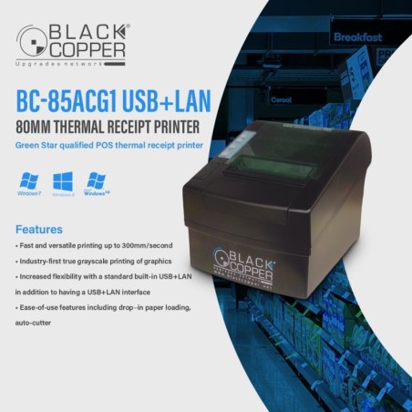 BlackCopper BC85AC-G1-USB+LAN 80mm Thermal Receipt Printer, USB + LAN, Auto Cutter, Green Cover