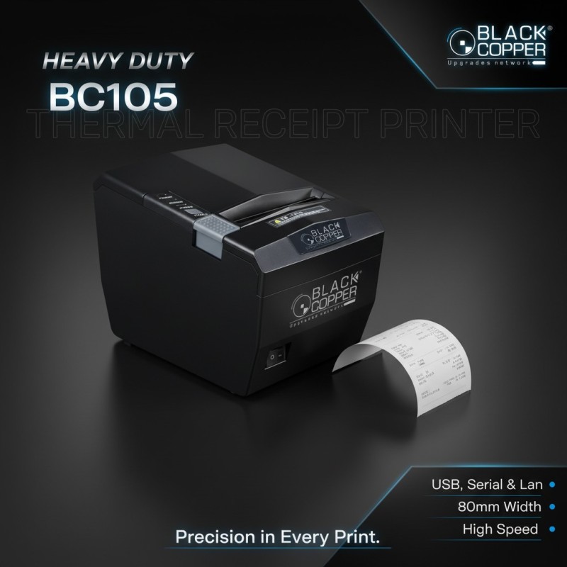 BlackCopper BC105 80mm Heavy Duty Thermal Receipt Printer, USB + Serial + LAN