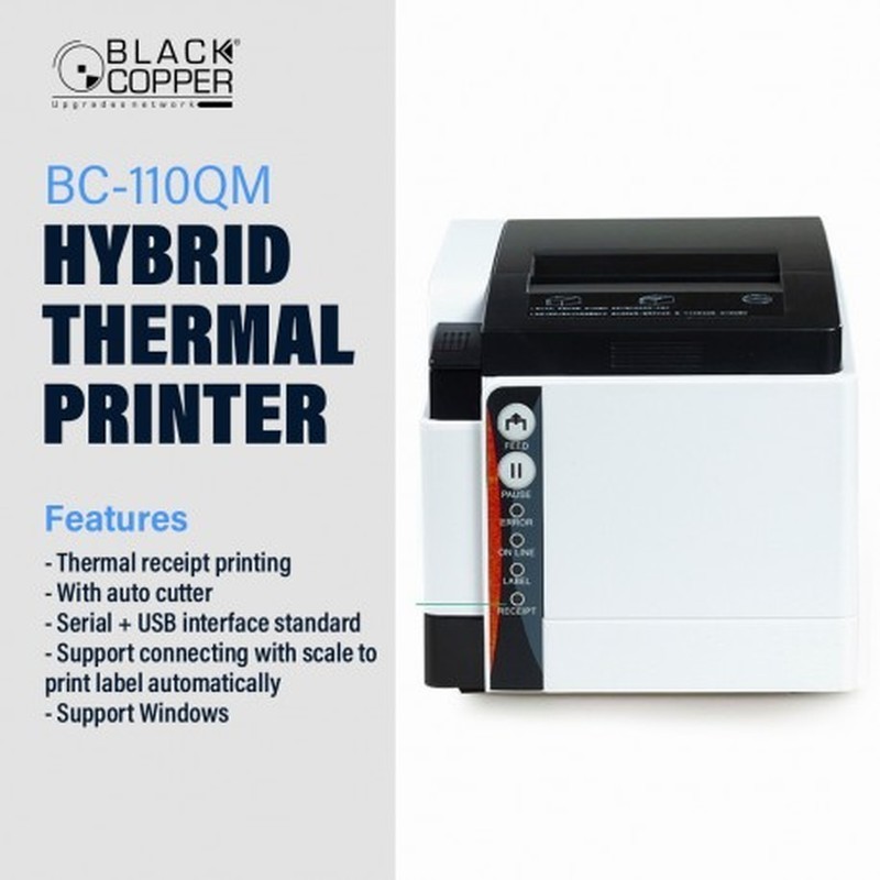 BlackCopper BC-110QM 80mm Hybrid Thermal Receipt Printer, USB + Serial, Auto Cutter