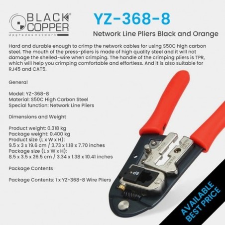 BlackCopper YZ-368-8 Network Crimping Pliers with Cutter & Stripper