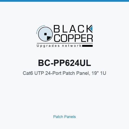 BlackCopper BC-PP624UL Cat6 UTP 24-Port Patch Panel, 19" 1U