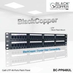 BlackCopper BC-PP648UL Cat6 UTP 48-Port Patch Panel, 19" 2U