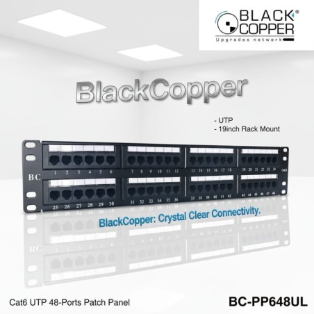 BlackCopper BC-PP648UL Cat6 UTP 48-Port Patch Panel, 19" 2U