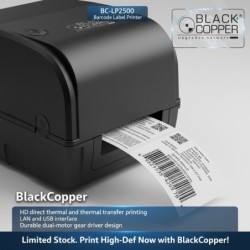 BlackCopper BC-LP2500 4" Desktop Thermal Transfer Barcode Label Printer, 203 DPI, USB + LAN