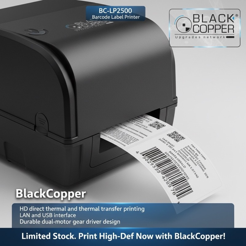 BlackCopper BC-LP2500 4" Desktop Thermal Transfer Barcode Label Printer, 203 DPI, USB + LAN