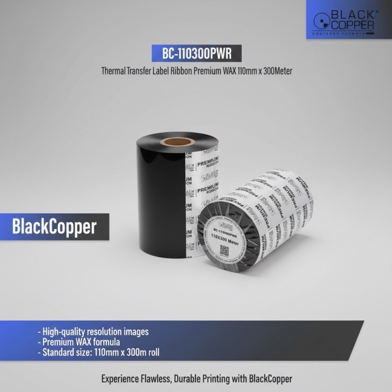 BlackCopper BC-110300PWR Wax Thermal Transfer Ribbon 110mm x 300m
