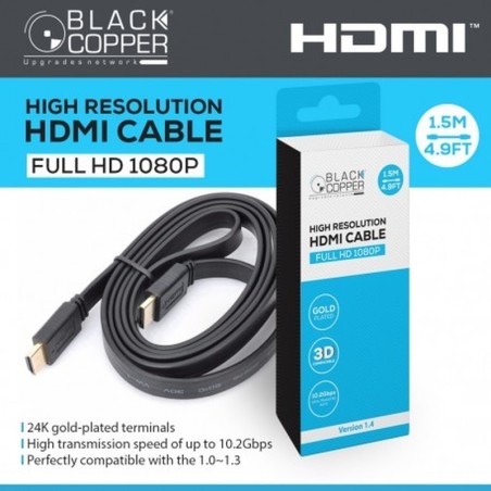 BlackCopper BC-HC-5FT-FT Flat HDMI v1.4 Cable, 1.5m