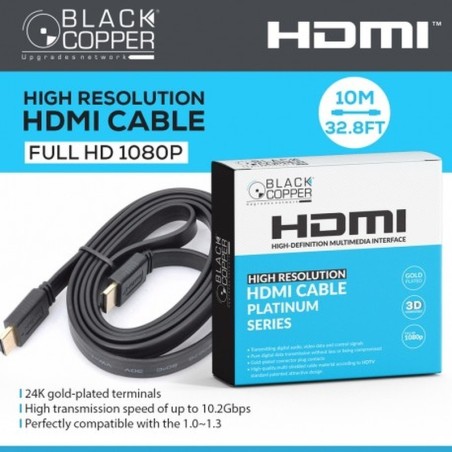 BlackCopper BC-HC-10MT-FT Flat HDMI v1.4 Cable, 10m