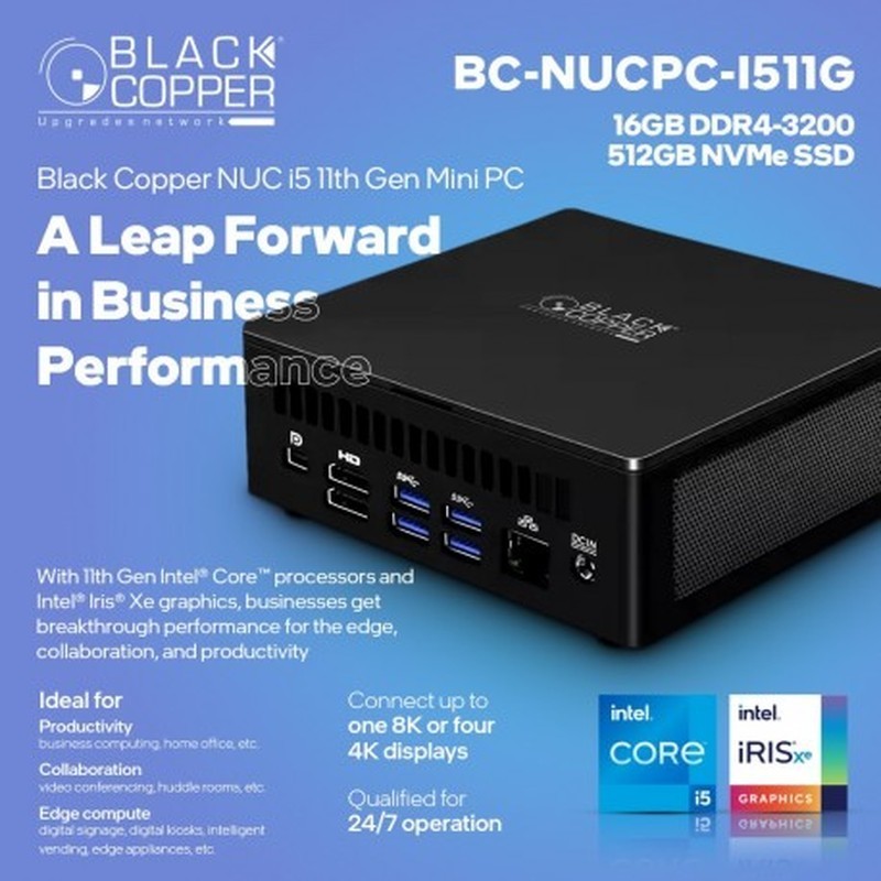 BlackCopper BC-NUC-PC-I511G Mini NUC PC, Core i5 11th Gen, 8GB RAM, 512GB SSD
