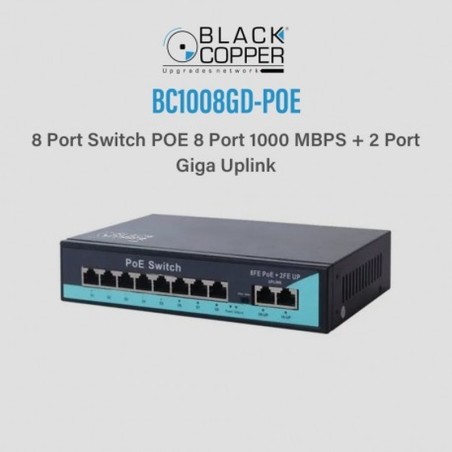 BlackCopper BC1008GD-POE 8-Port Gigabit PoE Switch with 2 Gigabit Uplink Ports