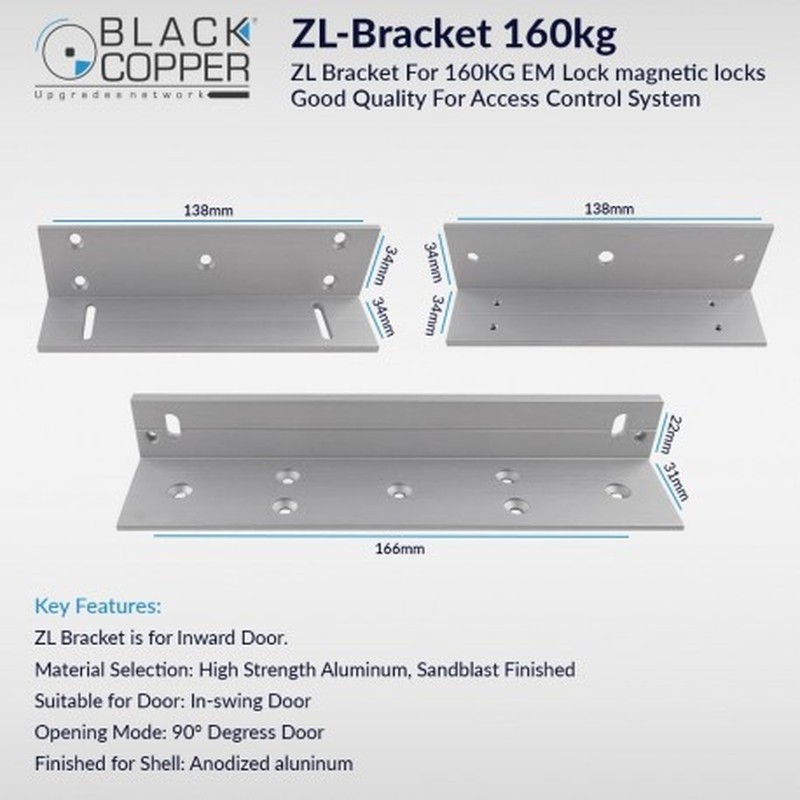 BlackCopper ZL-Bracket-160KG ZL Bracket Set for 160kg Magnetic Lock (Glass Door)