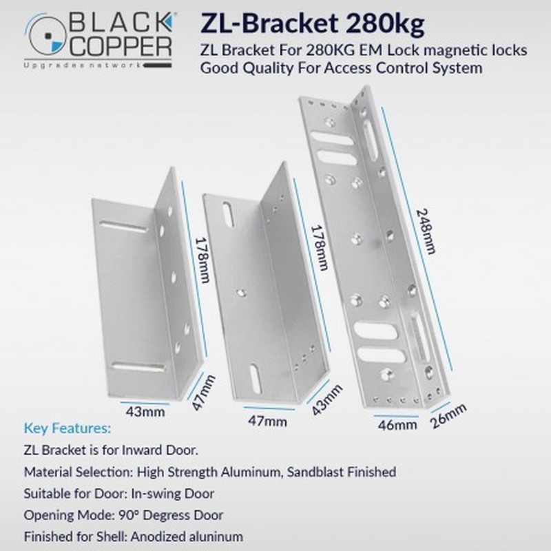 BlackCopper ZL-Bracket-280KG ZL Bracket Set for 280kg Magnetic Lock (Glass Door)