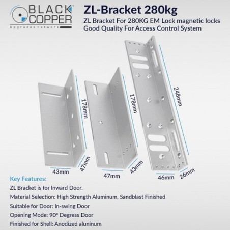 BlackCopper ZL-Bracket-280KG ZL Bracket Set for 280kg Magnetic Lock (Glass Door)