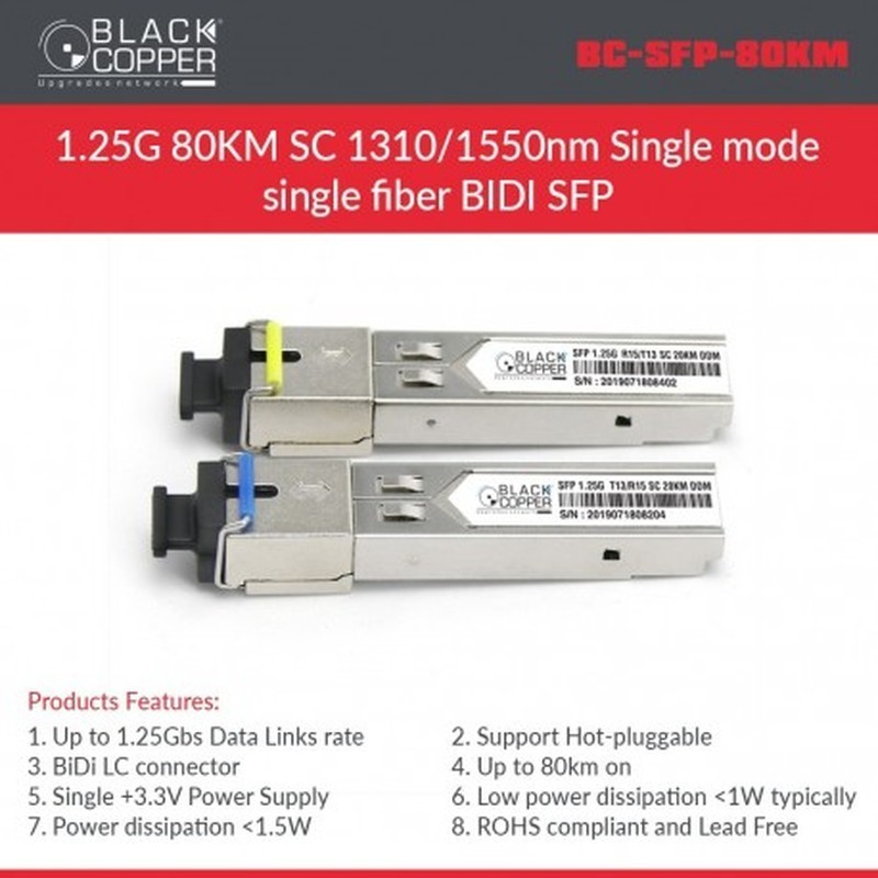 BlackCopper BC-SFP-80KM 1.25G Single Mode BiDi SFP Module 1310/1550nm, 80km