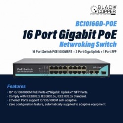 BlackCopper BC1016GD-POE 16-Port PoE Switch with 2 Gigabit Uplinks & 1 SFP Port