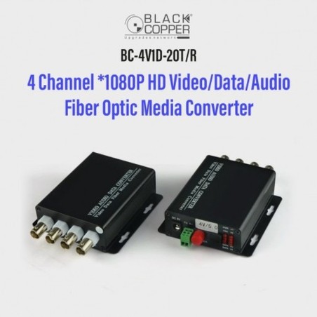 BlackCopper BC-4V1D-20T/R 4-Channel CCTV Video Fiber Media Converter with Data (PTZ)