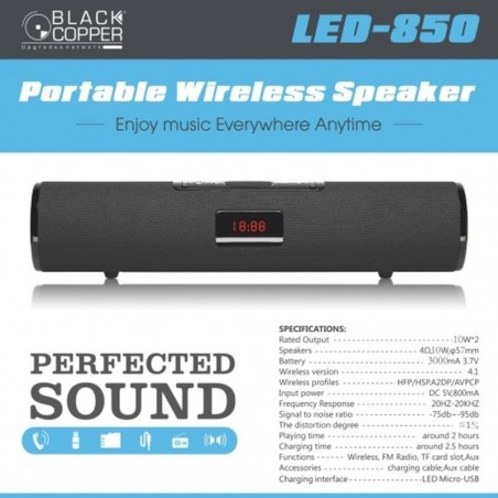 BlackCopper LED-850 Portable Bluetooth Speaker with LED Lights