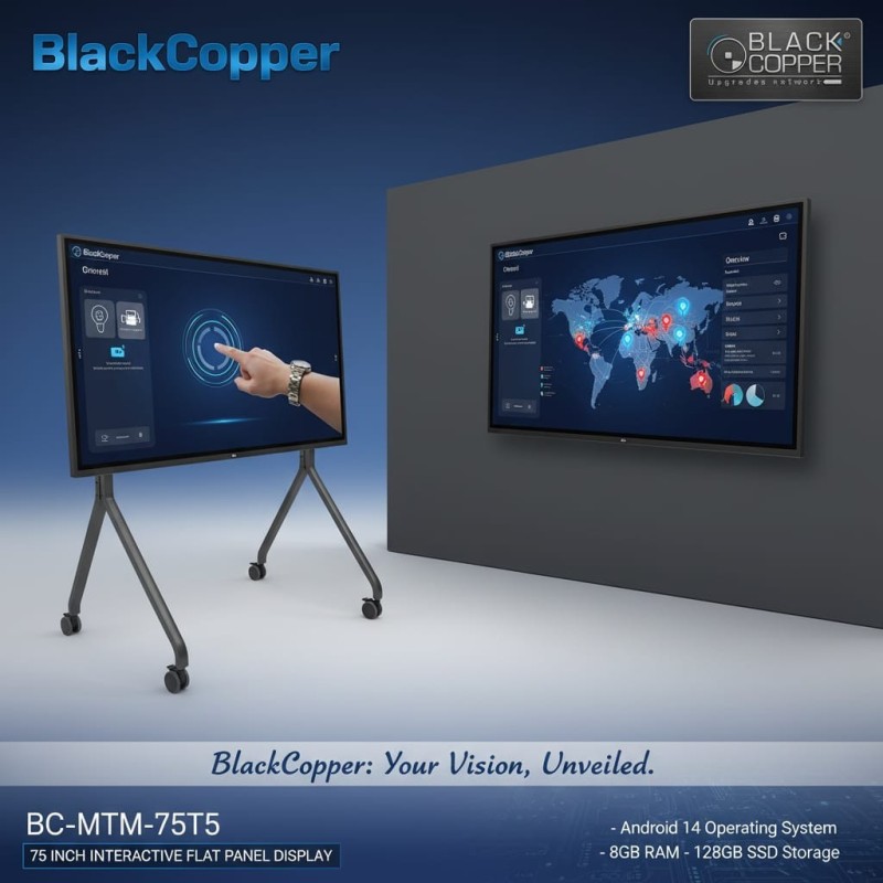 BlackCopper BC-MTM-75T5 75" Interactive Flat Panel Display, 4K, Android 14, 8GB RAM / 128GB