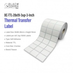 BlackCopper BC-TTL-28x19-3up-3-Inch Thermal Transfer Barcode Label Roll 28 x 19mm, 3-Up, 15,000 Labels, 3" Core