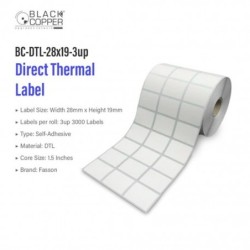 BlackCopper BC-DTL-28x19-3up Direct Thermal Barcode Label Roll 28 x 19mm, 3-Up, 3,000 Labels, 1.5" Core