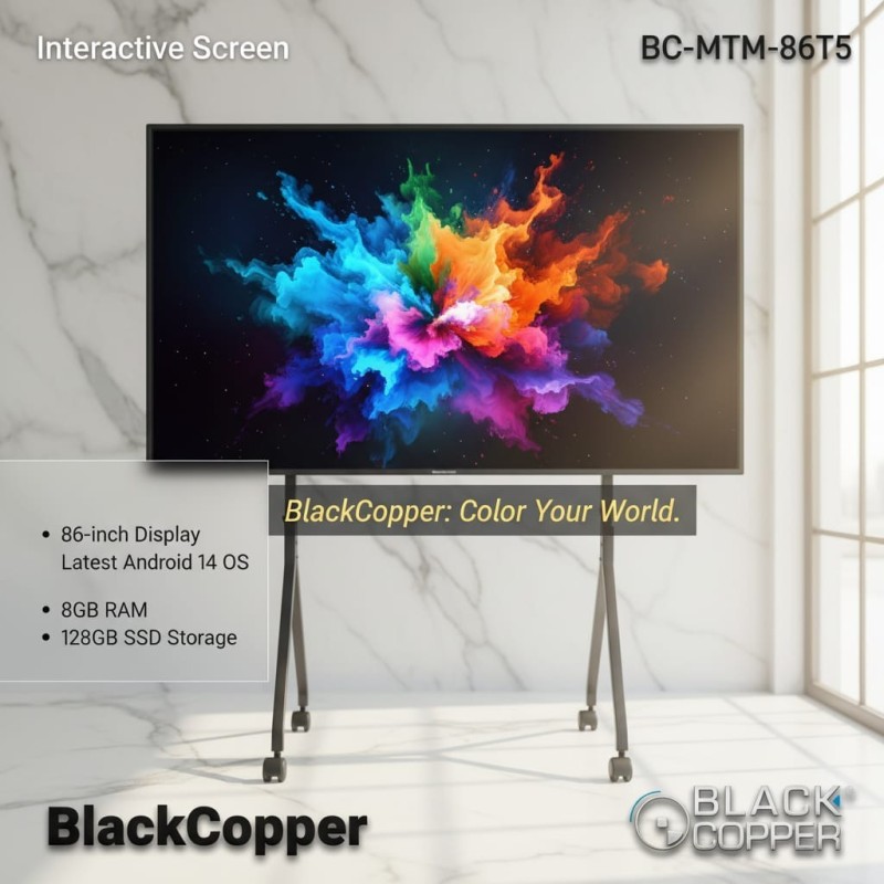 BlackCopper BC-MTM-86T5 86" Interactive Flat Panel Display, 4K, Android 14, 8GB RAM / 128GB