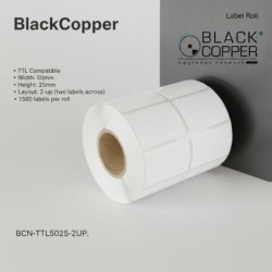 BlackCopper BC-TTL-2x1-2up-1500Labels Thermal Transfer Barcode Label Roll 2" x 1", 2-Up, 1,500 Labels, 1.5" Core