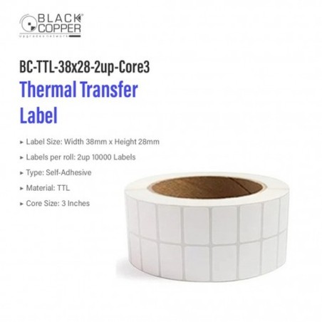 BlackCopper BC-TTL-38x28-2up-Core3 Thermal Transfer Barcode Label Roll 1.5" x 1", 2-Up, 10,000 Labels, 3" Core