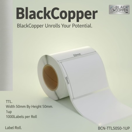 BlackCopper BC-TTL-50x50-1up Thermal Transfer Barcode Label Roll 2" x 2", 1-Up, 1,000 Labels, 1.5" Core