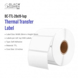 BlackCopper BC-TTL-28x19-1up Thermal Transfer Barcode Label Roll 28 x 19mm, 1-Up, 1,000 Labels, 1.5" Core