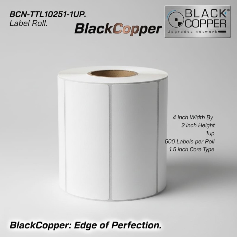 BlackCopper BC-TTL-4x2-1up Thermal Transfer Barcode Label Roll 4" x 2", 1-Up, 500 Labels, 1.5" Core