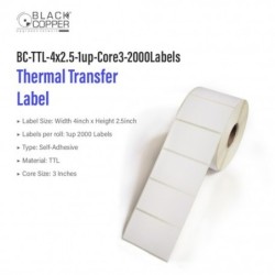BlackCopper BC-TTL-4x2.5-1up-Core3-2000Labels Thermal Transfer Barcode Label Roll 4" x 2.5", 1-Up, 2,000 Labels, 3" Core