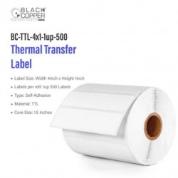 BlackCopper BC-TTL-4x1-1up-500 Thermal Transfer Barcode Label Roll 4" x 1", 1-Up, 500 Labels, 1.5" Core
